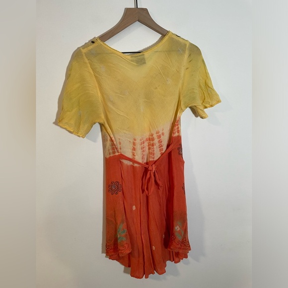 Aremar Dominican Republic Boho Embroidered Yellow Orange Free Size Dress - Picture 6 of 11